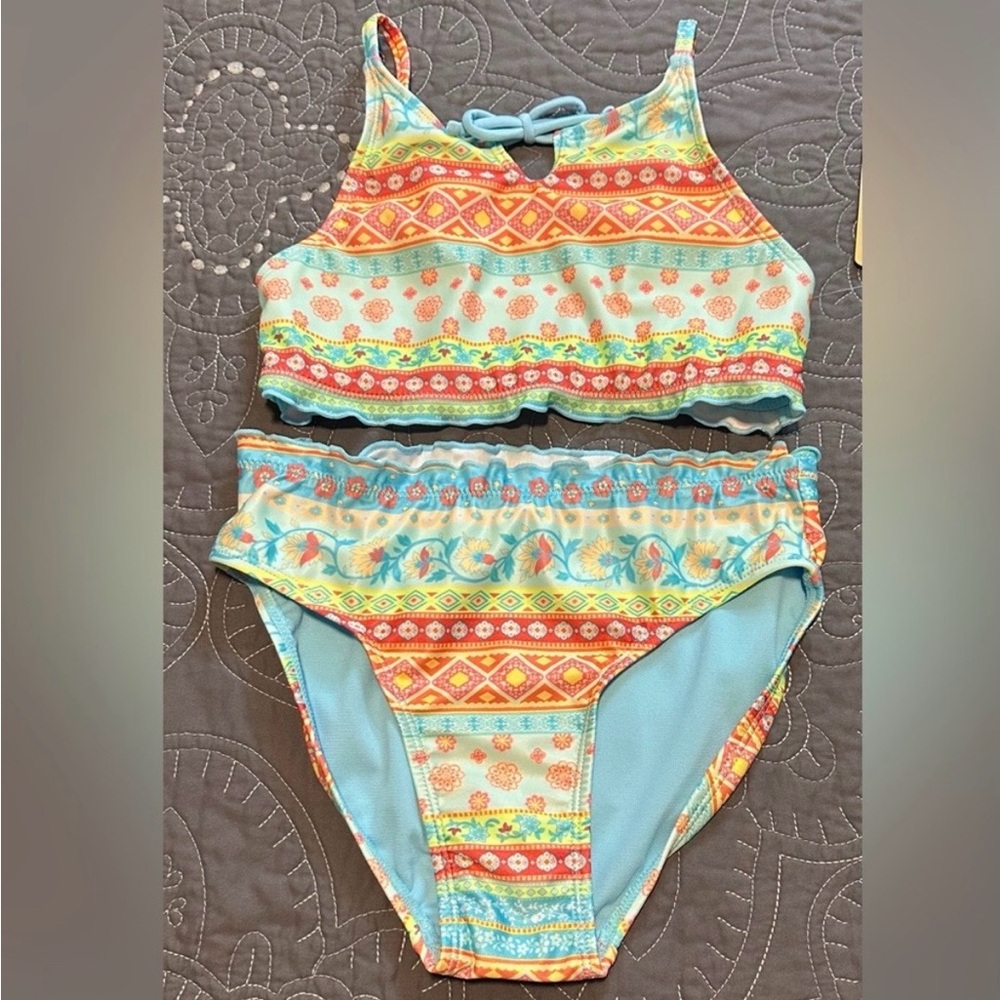 Thereabouts Girls Floral Stripe 2 Piece Bikini Set NWT Size M 10/12